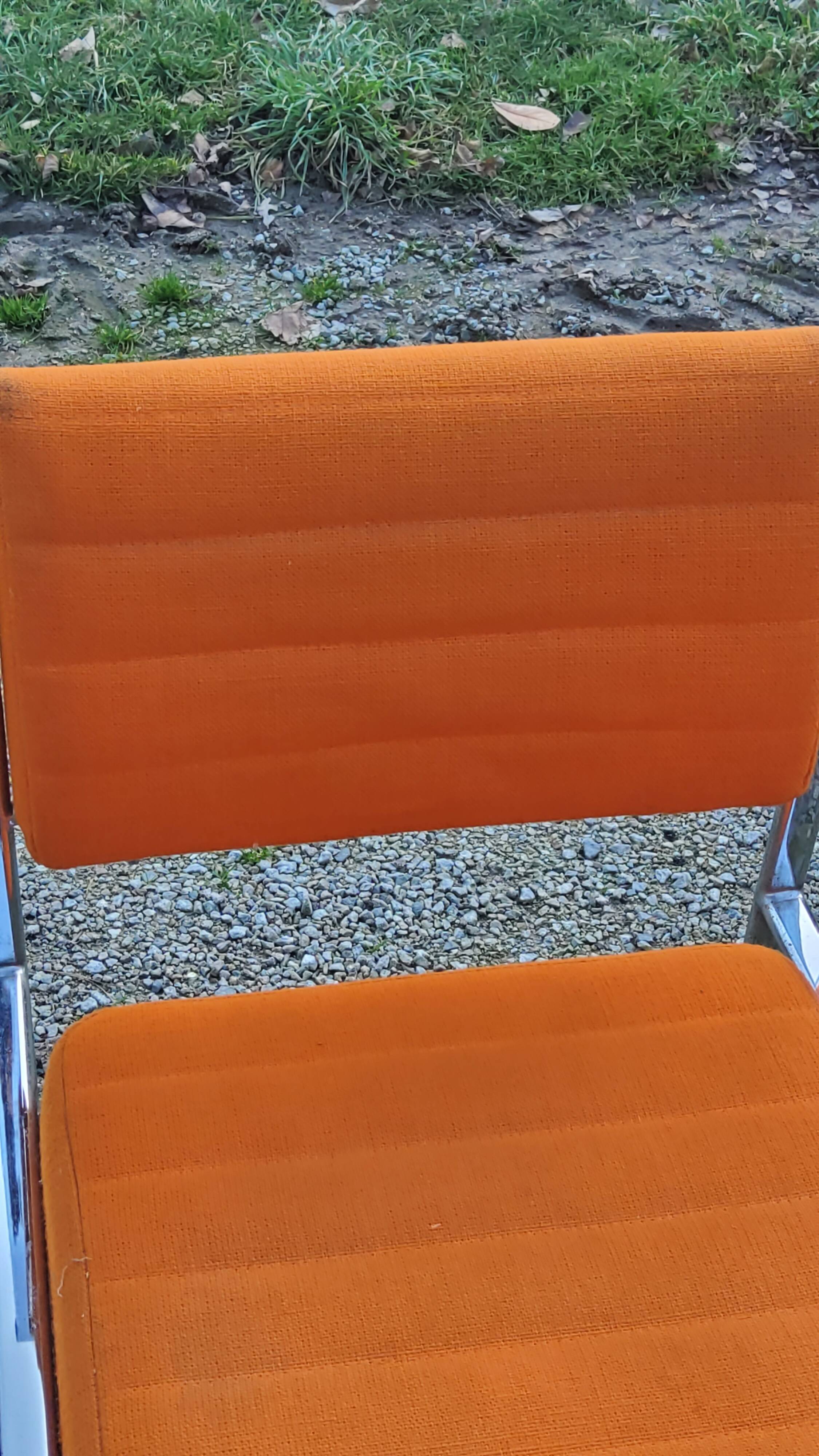 Set of 6 designer chairs from the 70s orange fabrics and chrome tubes