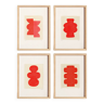 4 paintings - bright red - signed Eawy