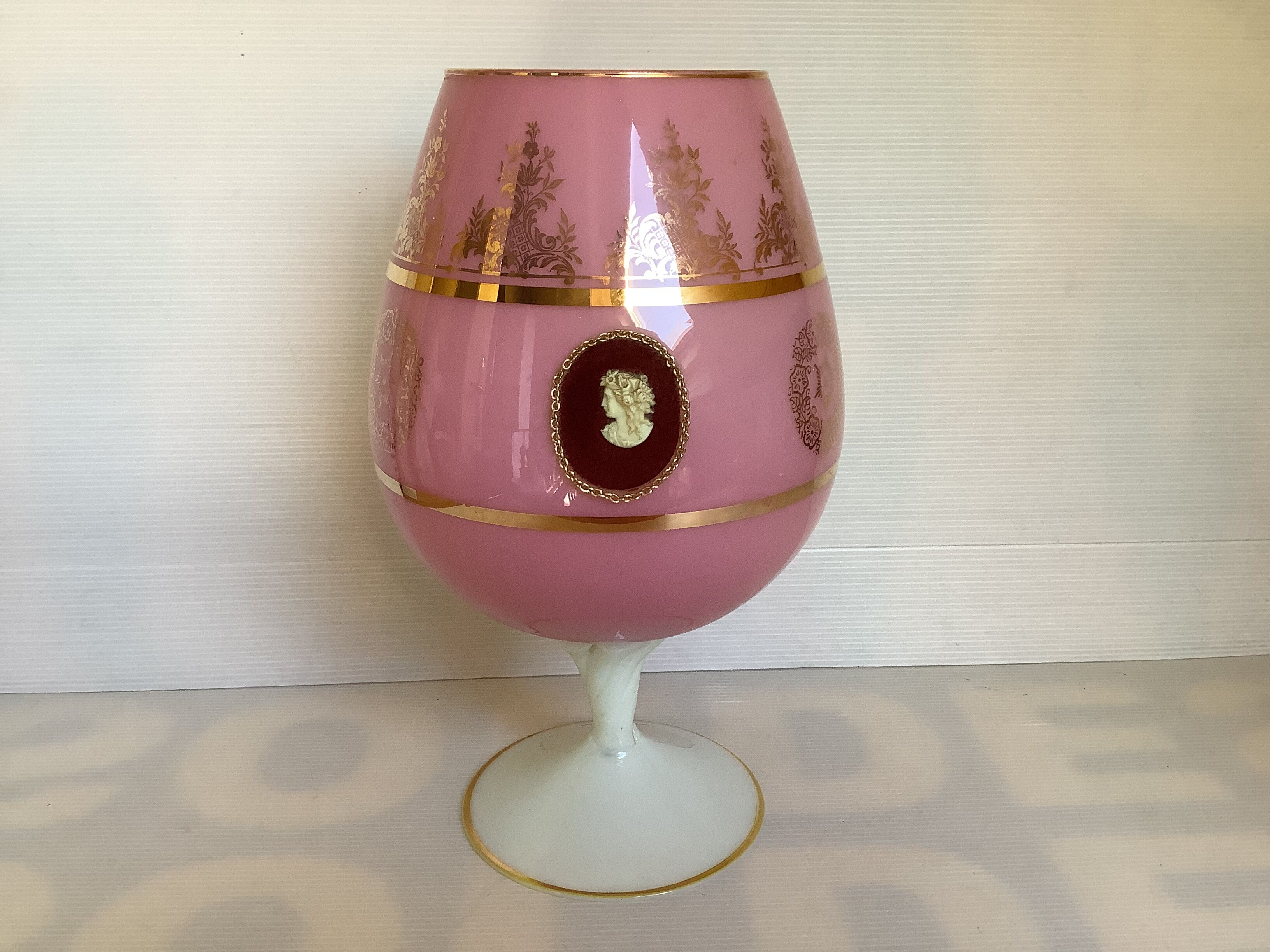 Pink opaline cameo vase