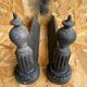 Pair of Napoleon 3 neoclassical cast iron fireplace andirons + brass ball