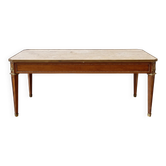 Table basse style Louis XVI en bois et marbre avec ornements bronze