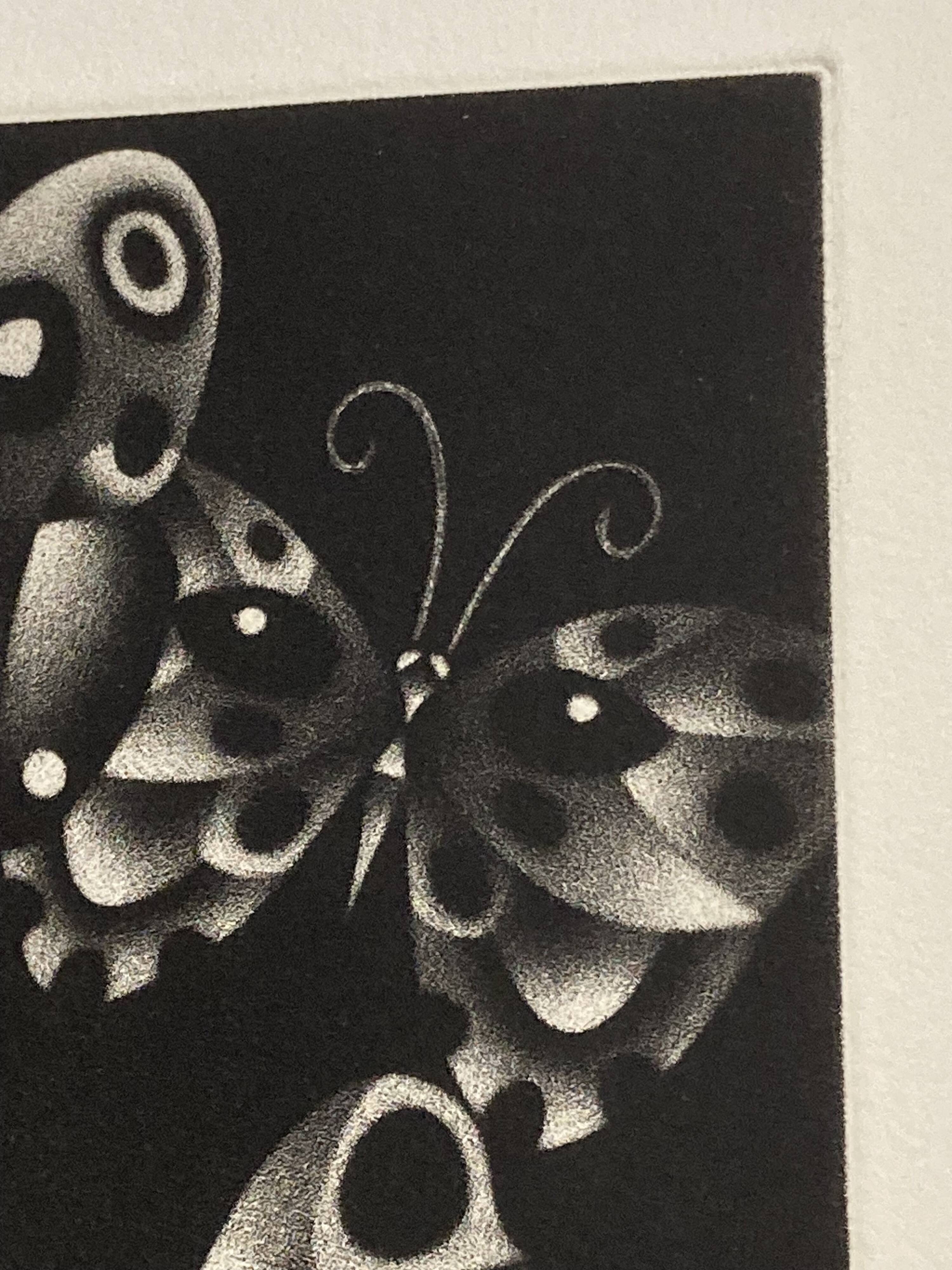 Mario avati (1921-2009), butterflies, black manner, 1970