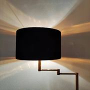Articulated floor lamp in brass with a velvet shade, 1970.