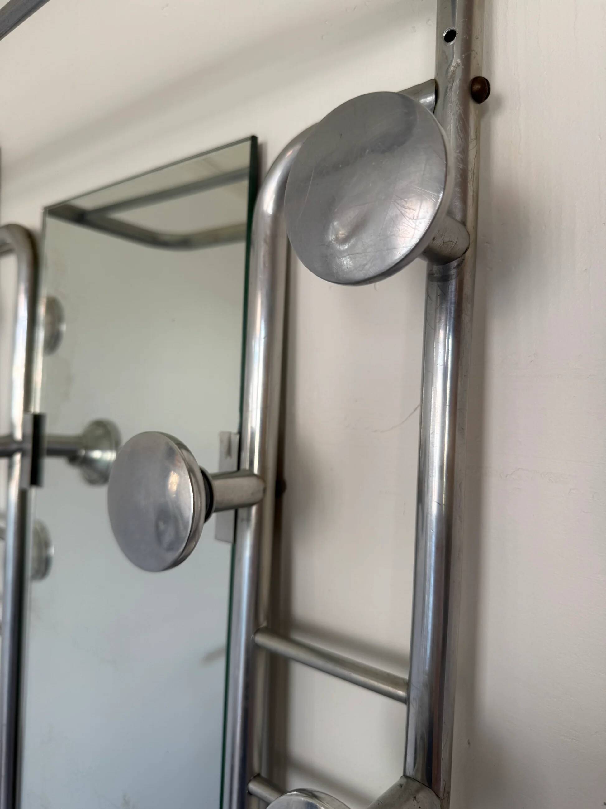 Vintage brushed aluminium coat rack from the 1950s.