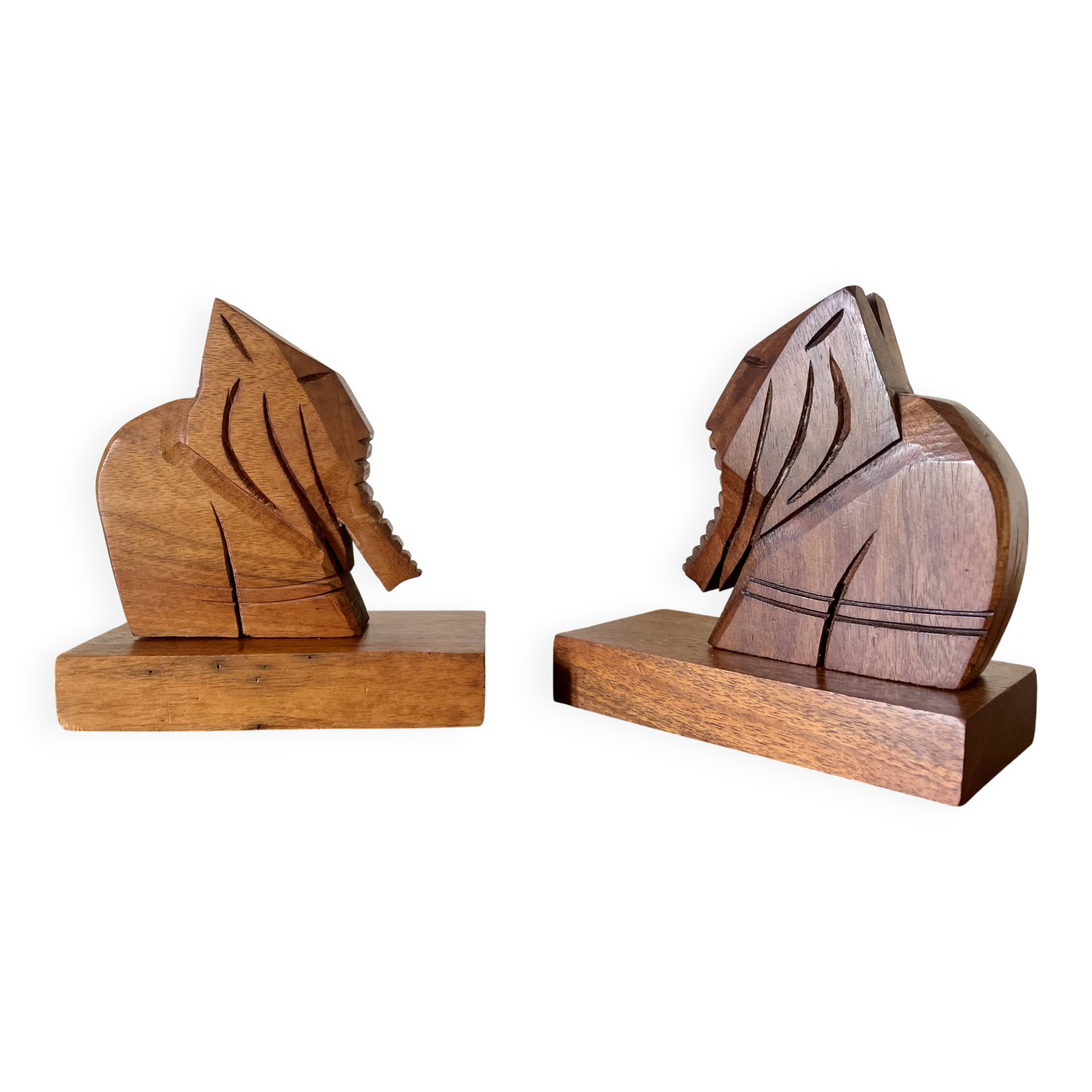 Wooden elephant bookends, handmade 1960