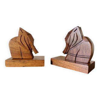 Wooden elephant bookends, handcrafted 1960
