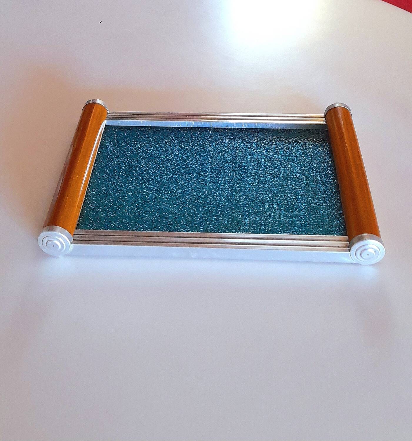 Art deco tray, glass, wood and metal 1930