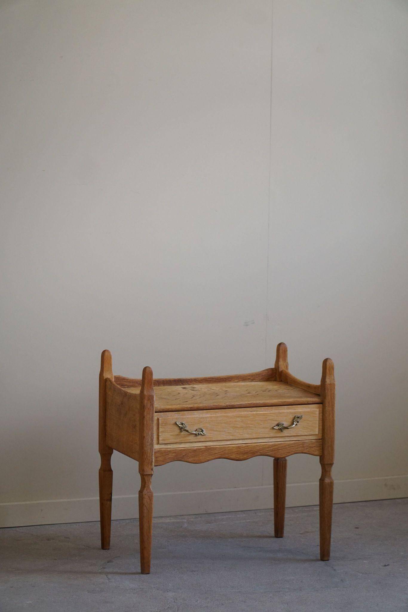 Henning Kjærnulf, oak bedside table, modern Danish, "Razorblade", 1960s