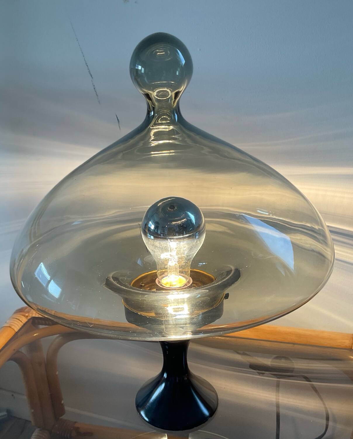 Vintage blown glass and metal lamp