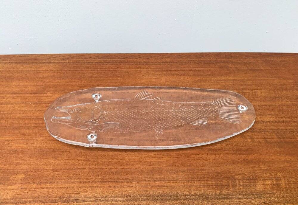 Large Vintage Glass Plate in the Shape of a Swedish Fish by Pukeberg Glass