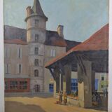 Louis Georges ALATERRE (19th-20th century) "La halle de Martel (Lot)" Oil on canvas signed