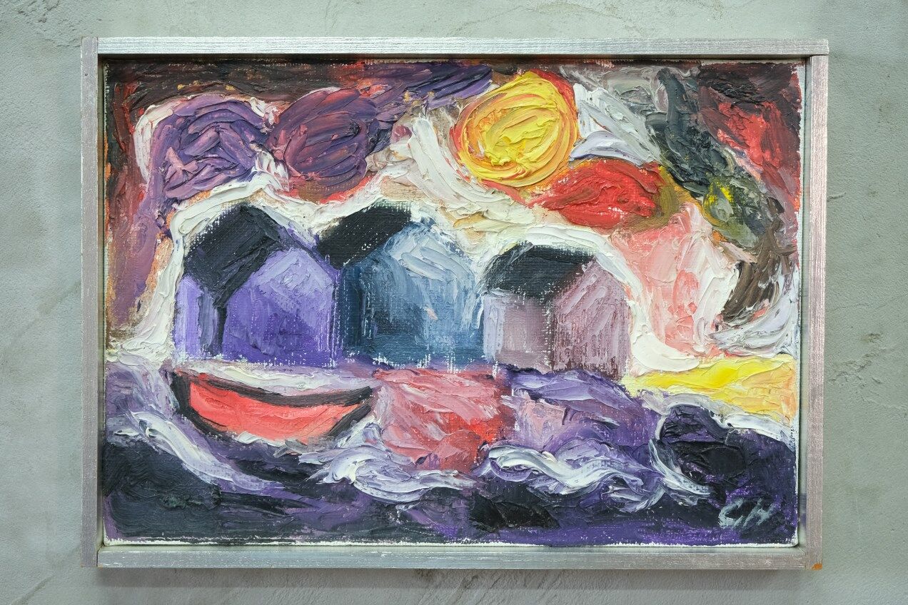 Grethe Hultgren, Swedish Expressionist Composition, Oil on Canvas, 1979, Framed