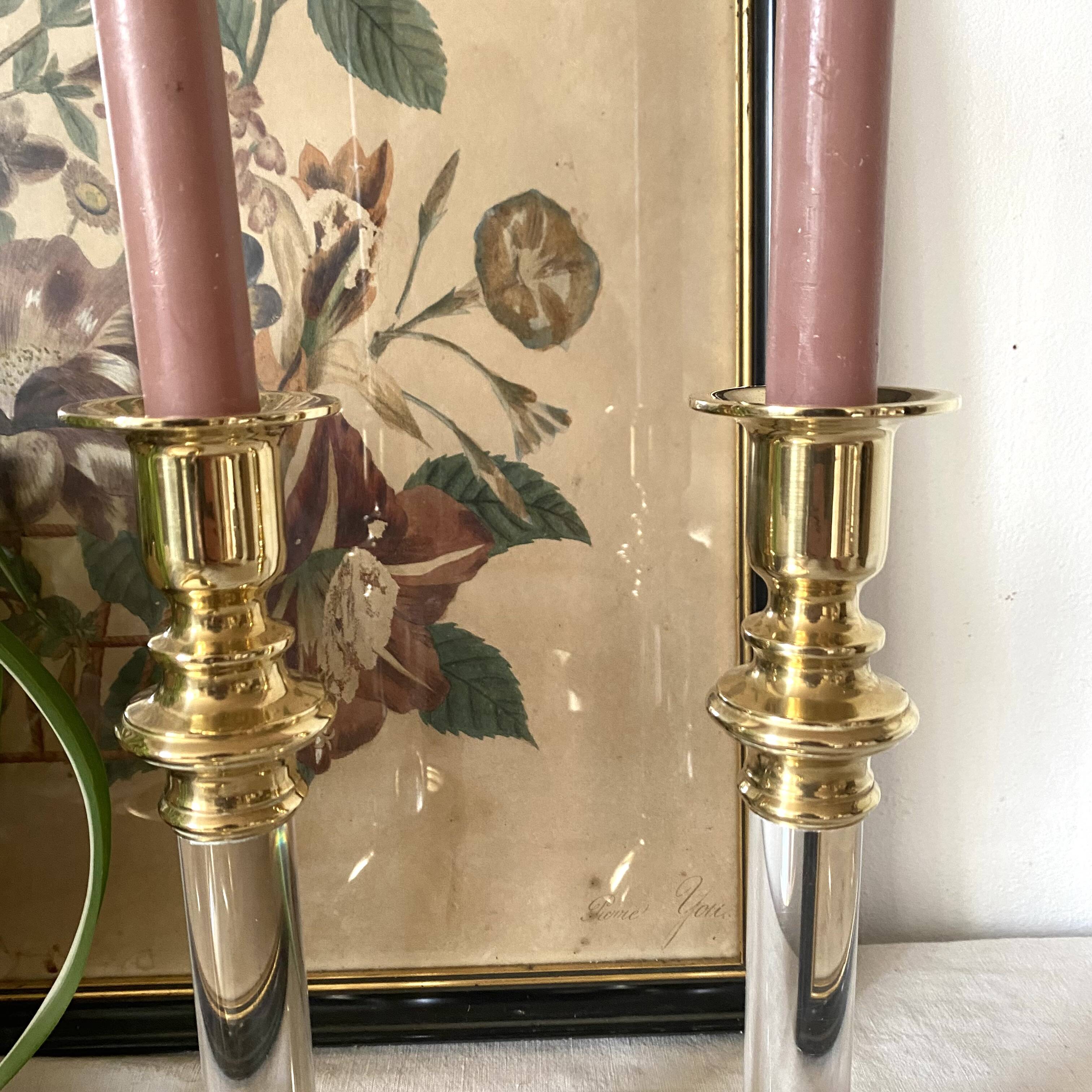 Pair of brass and lucite candlesticks, 1970s