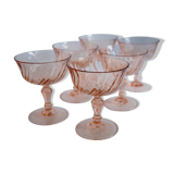 Set of 6 cups champagne rose vintage Rosaline pink swirl glass Arcoroc Luminarc France