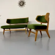 Sofa and armchair designed by Herta-Maria Witzemann, moulded wood, 1960s.