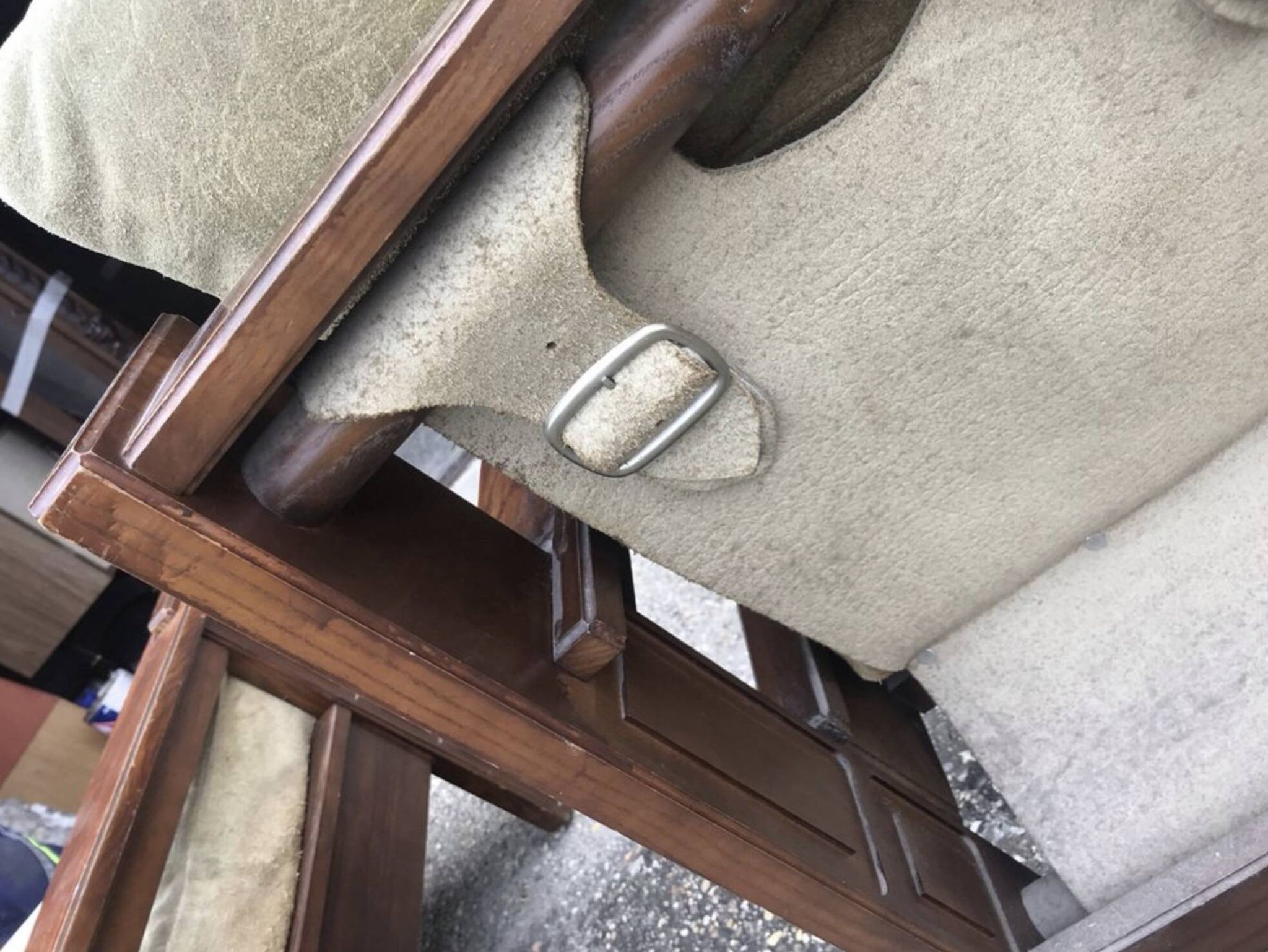Fauteuils en bois et cuir avec pouf, ensemble de 4