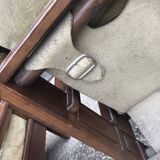 Wood & Leather Armchairs With Pouf, Set of 4