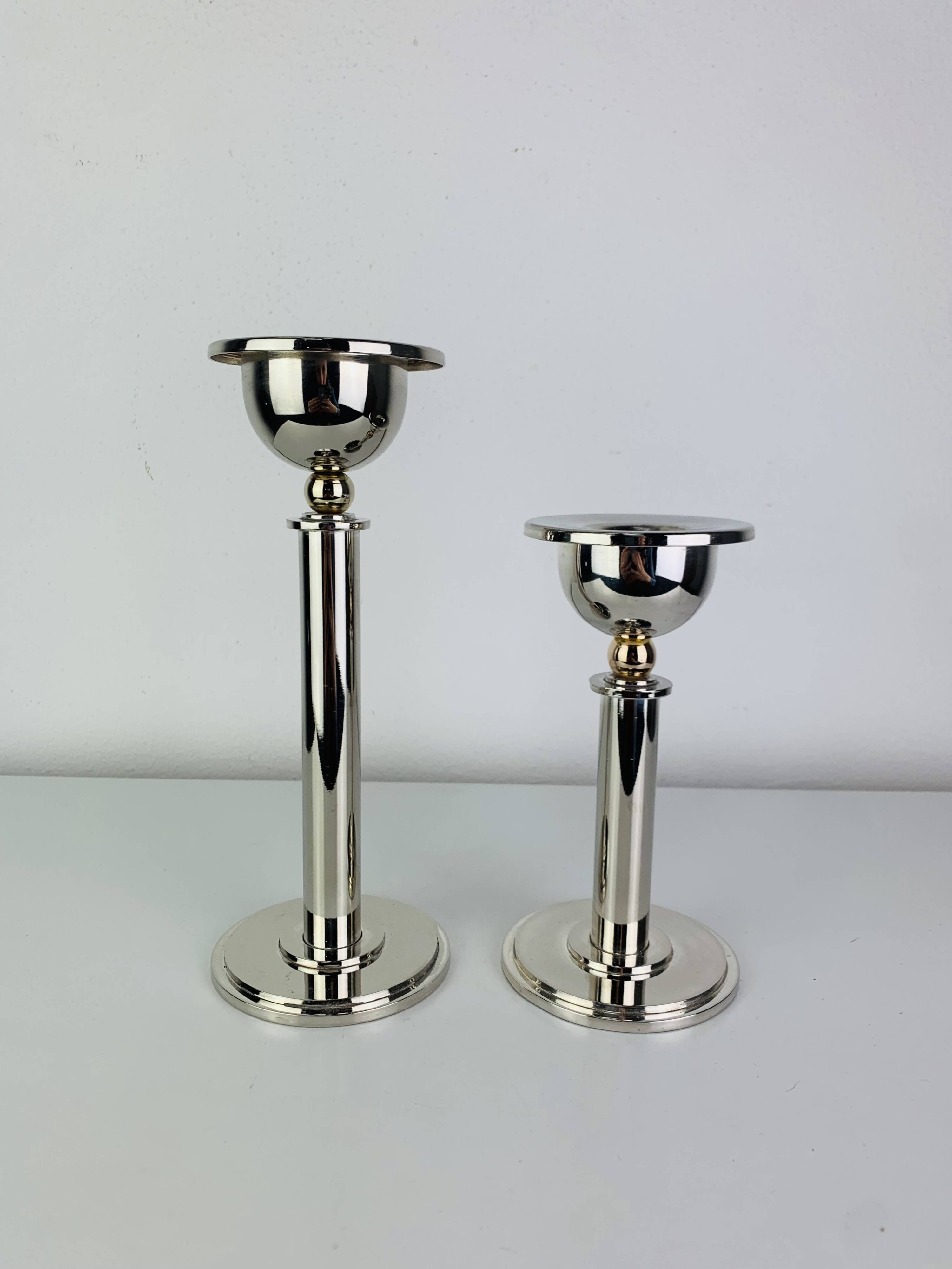 Pair of chrome postmodern candlesticks, 1980s