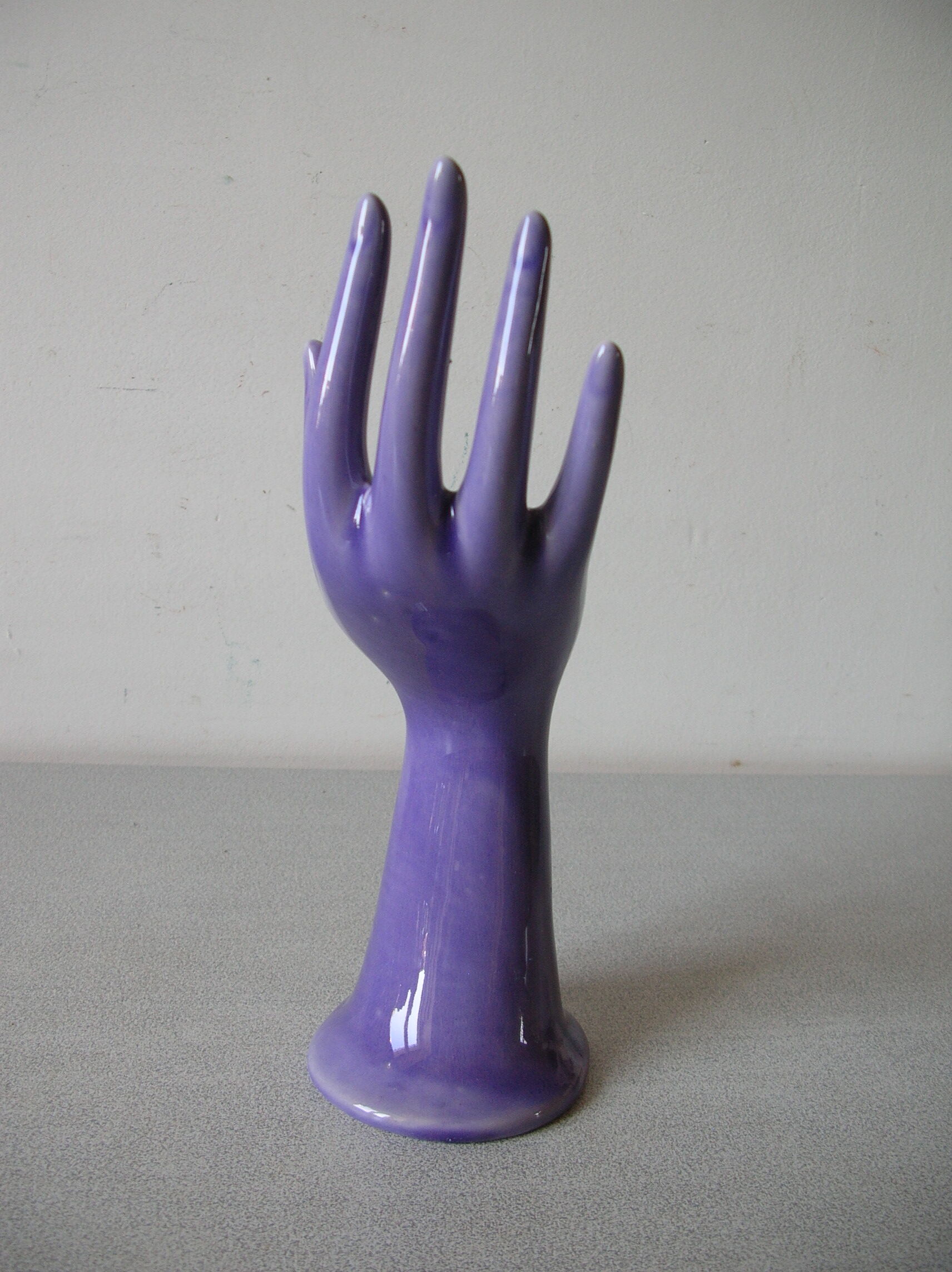 Old vase soliflore ring hand 1970s purple ceramic signed JMR deco retro dressing table