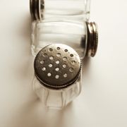 3 crystal and metal salt shakers