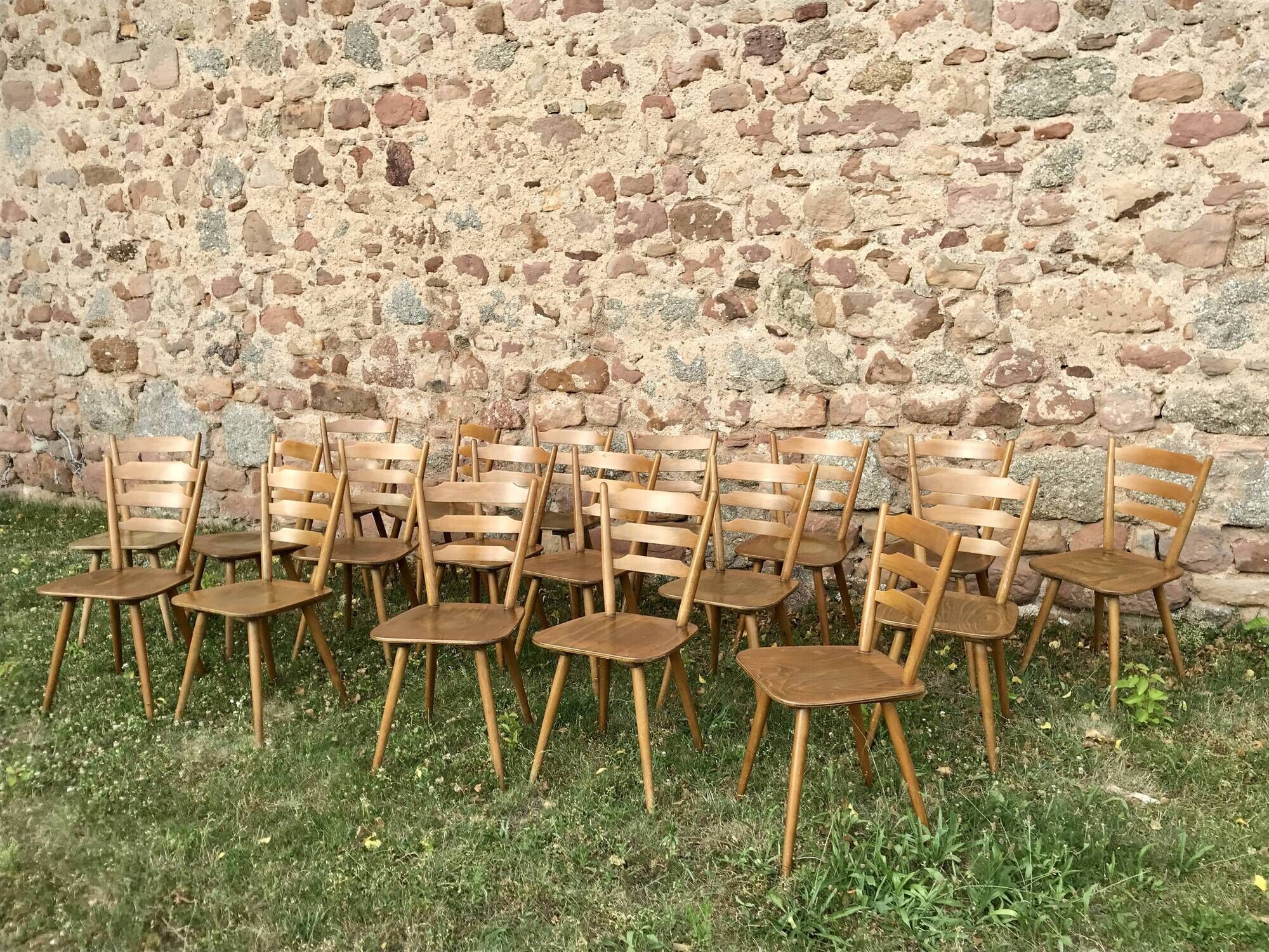 Series of 20 Scandinavian chairs or vintage wooden bistro