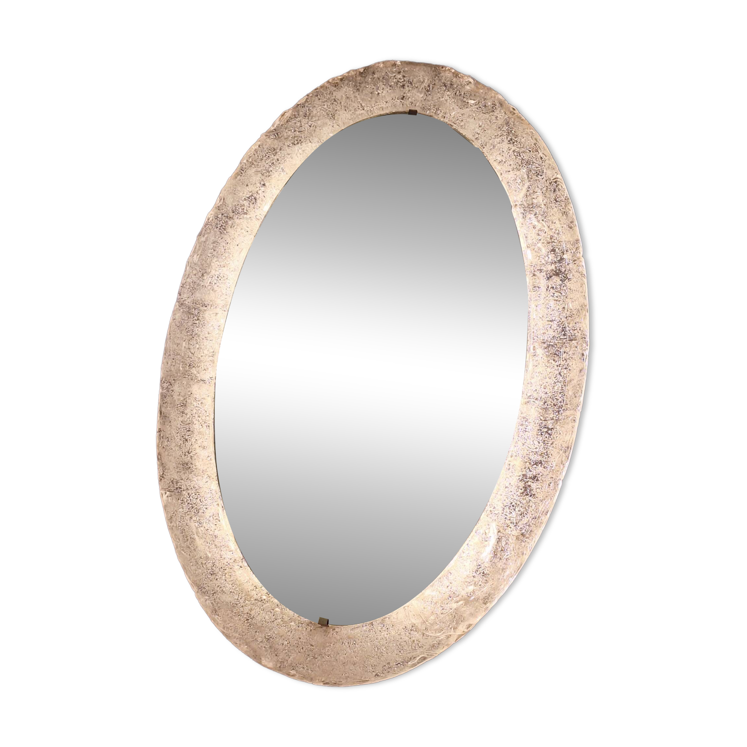 Erco large melted ice acrylic illuminated oval wall mirror, 1970s