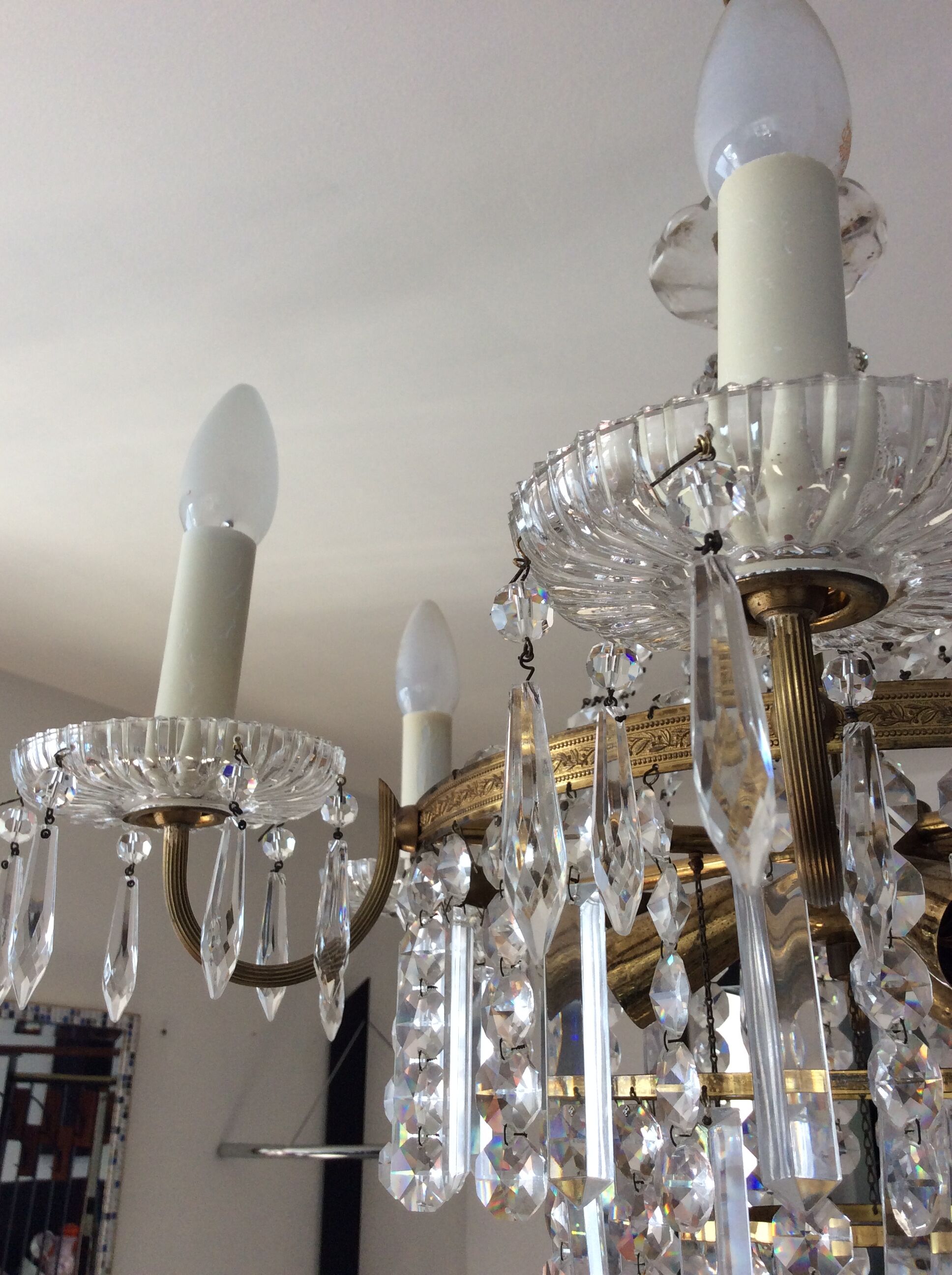 Old hot air balloon chandelier with crystal and bronze grapevines 9 fires