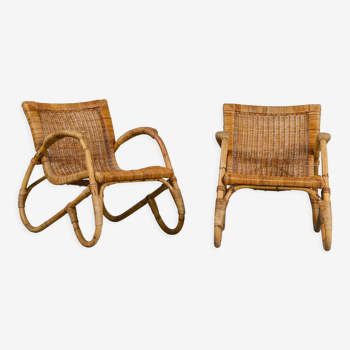 Pair of bamboo and rattan armchairs from the 1950s