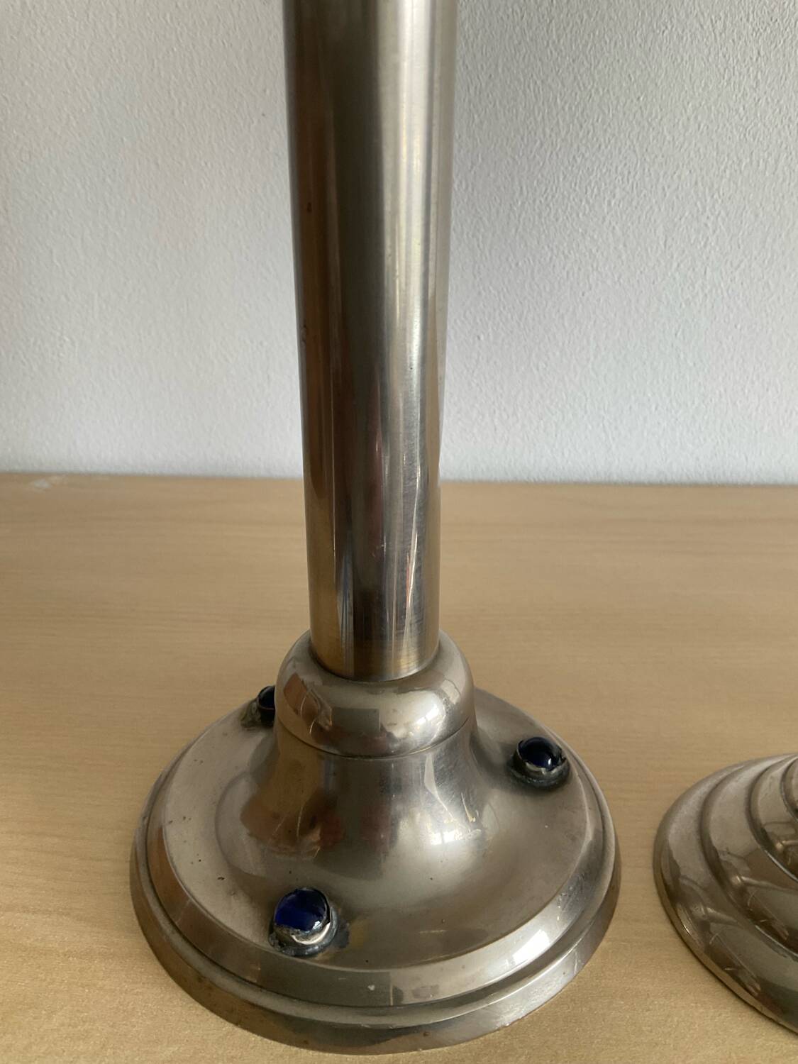 Set of 4 Art Deco candlesticks in silver-plated metal and lapis lazuli