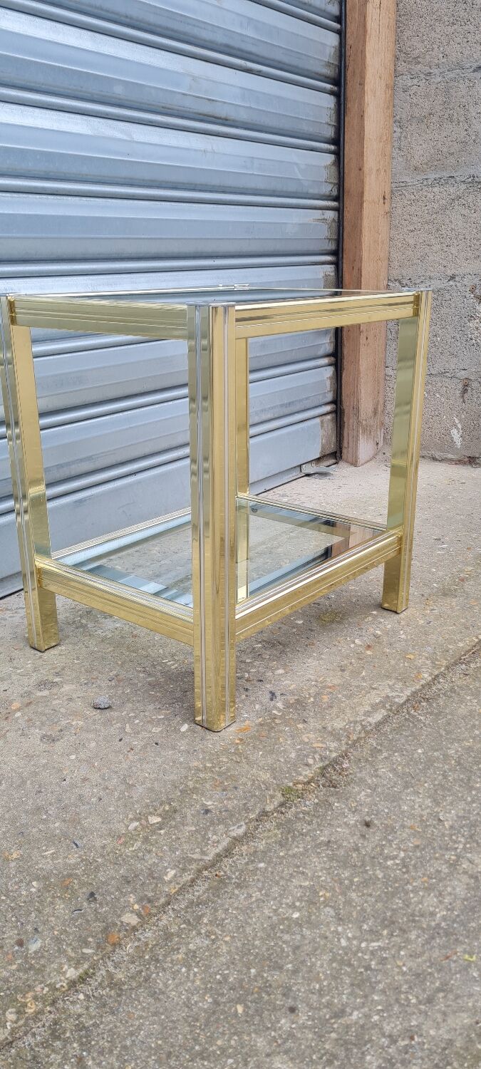 Side table in gold metal and chrome