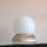 Ceiling lamp globe in white opaline and brushed metal