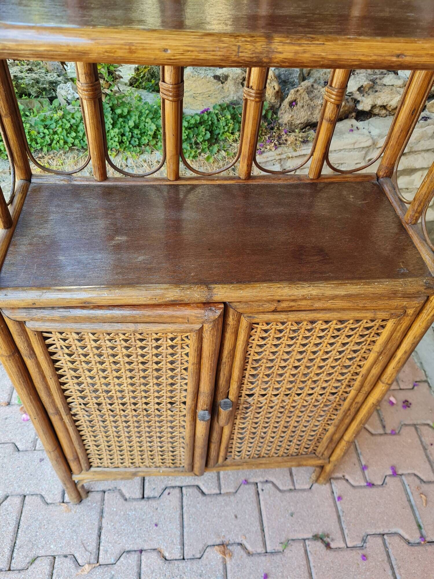 Rattan and canning furniture with vintage shelves