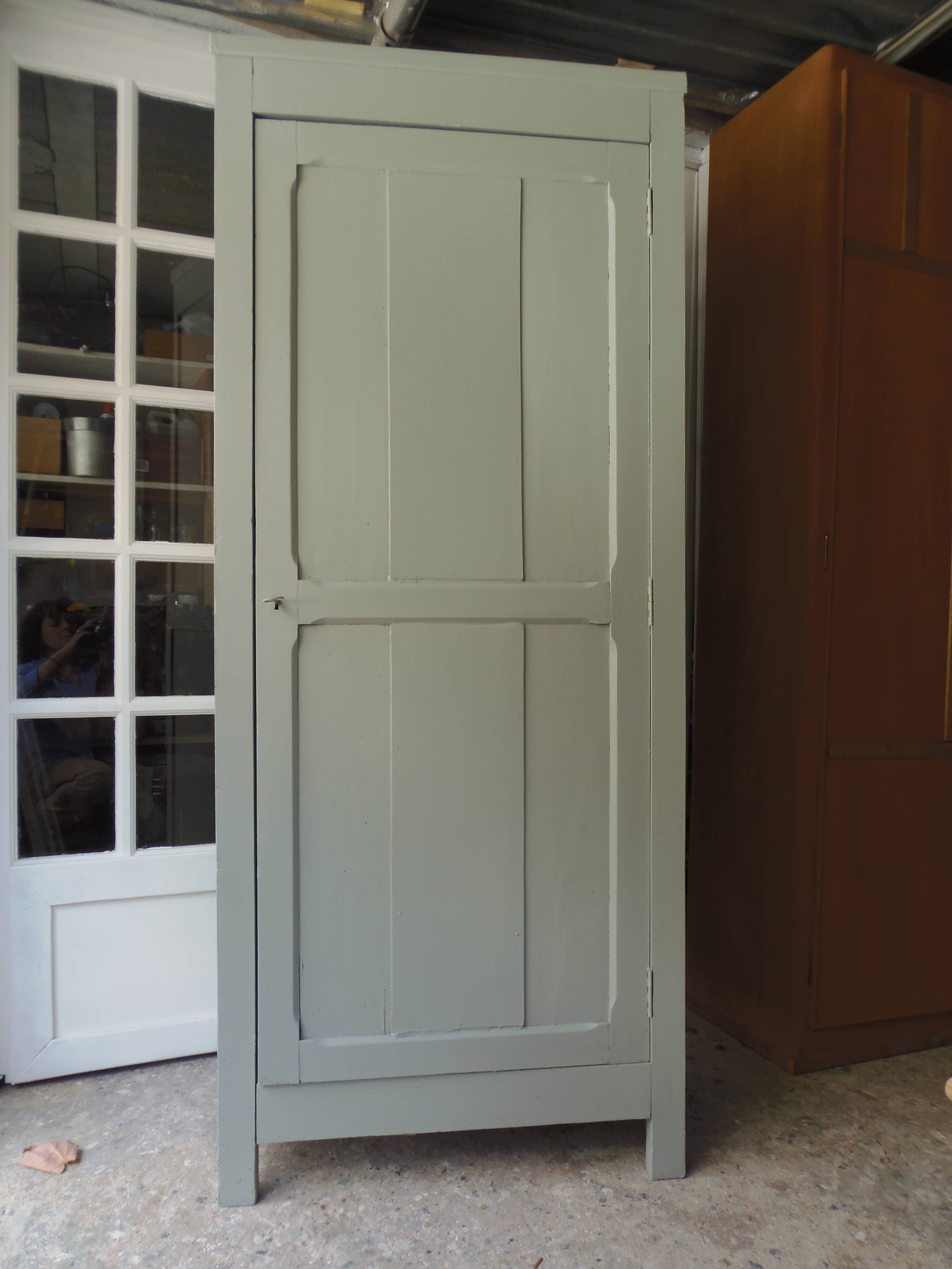 Vintage Parisian wardrobe with 1 vintage door re-enchanted in verdigris