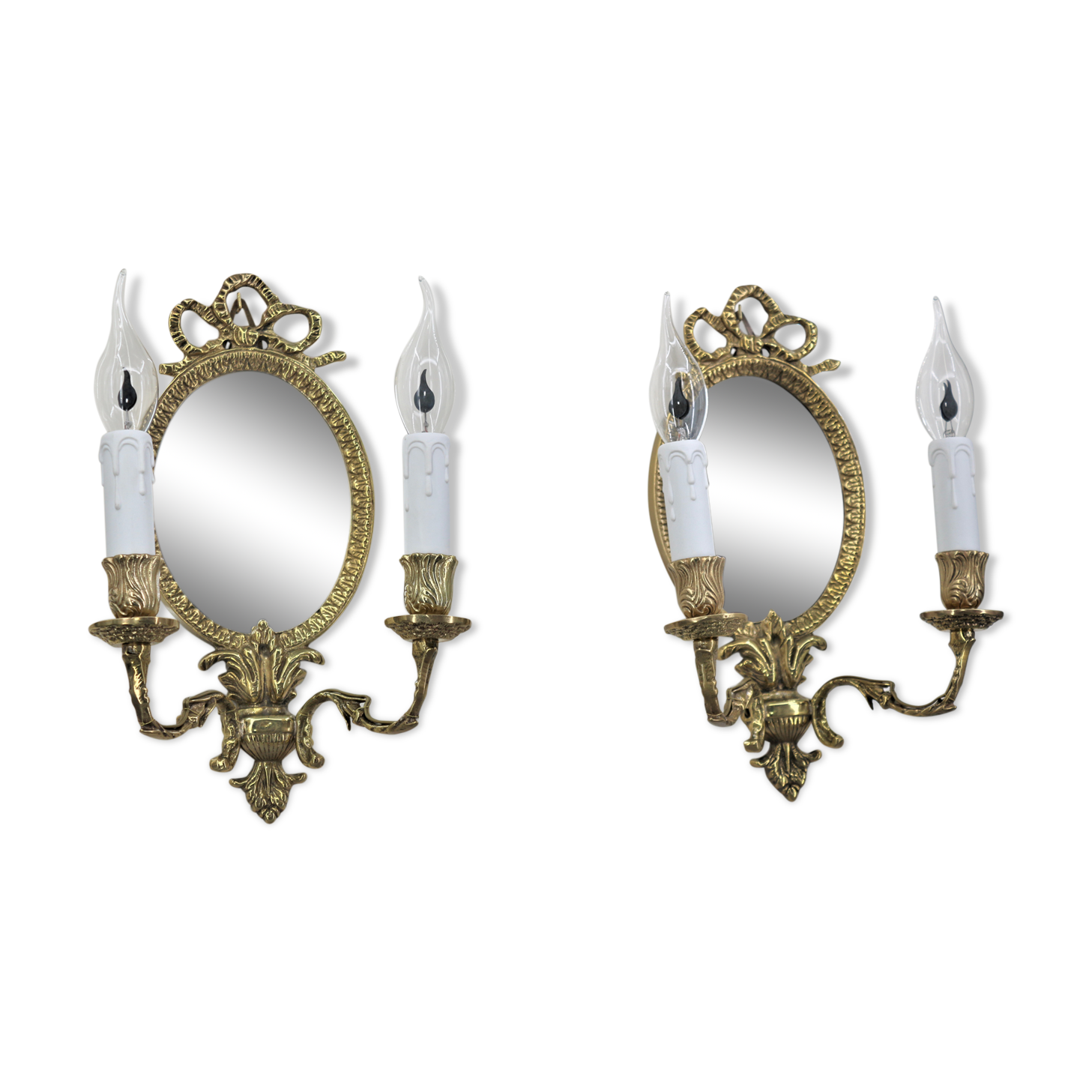 Pair Applique Mirror in Gilded Bronze Style Louis XVI