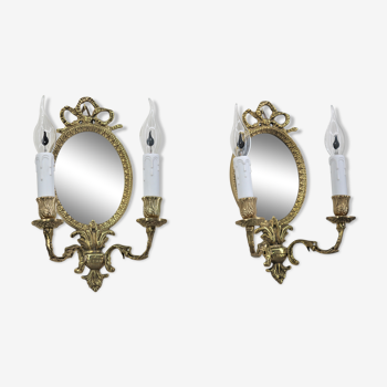 Pair Applique Mirror in Gilded Bronze Style Louis XVI