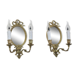 Pair Applique Mirror in Gilded Bronze Style Louis XVI