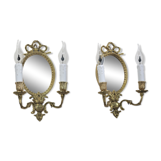 Pair Applique Mirror in Gilded Bronze Style Louis XVI
