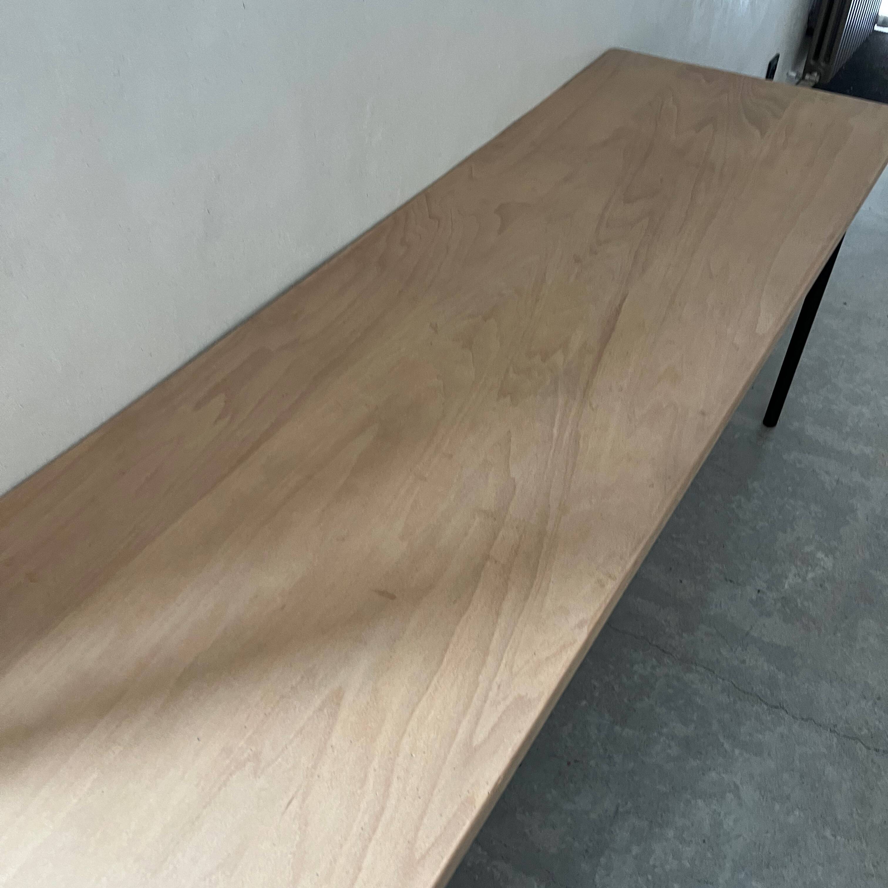 raw wood table, metal legs