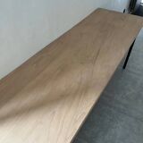 raw wood table, metal legs