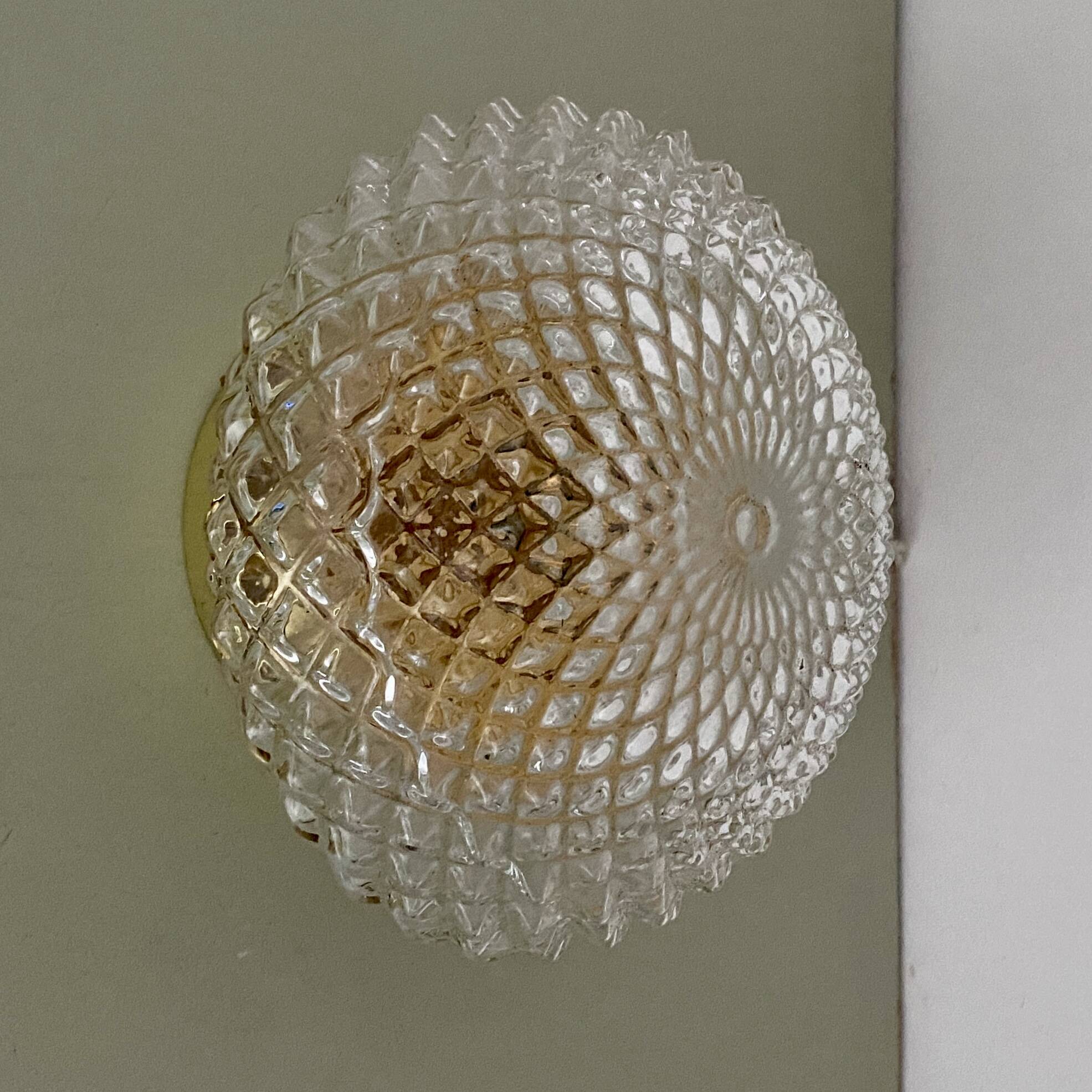 vintage glass globe wall light or ceiling light with diamond point design
