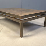 Vintage etched brass coffee table signed by Willy Daro, 1970s