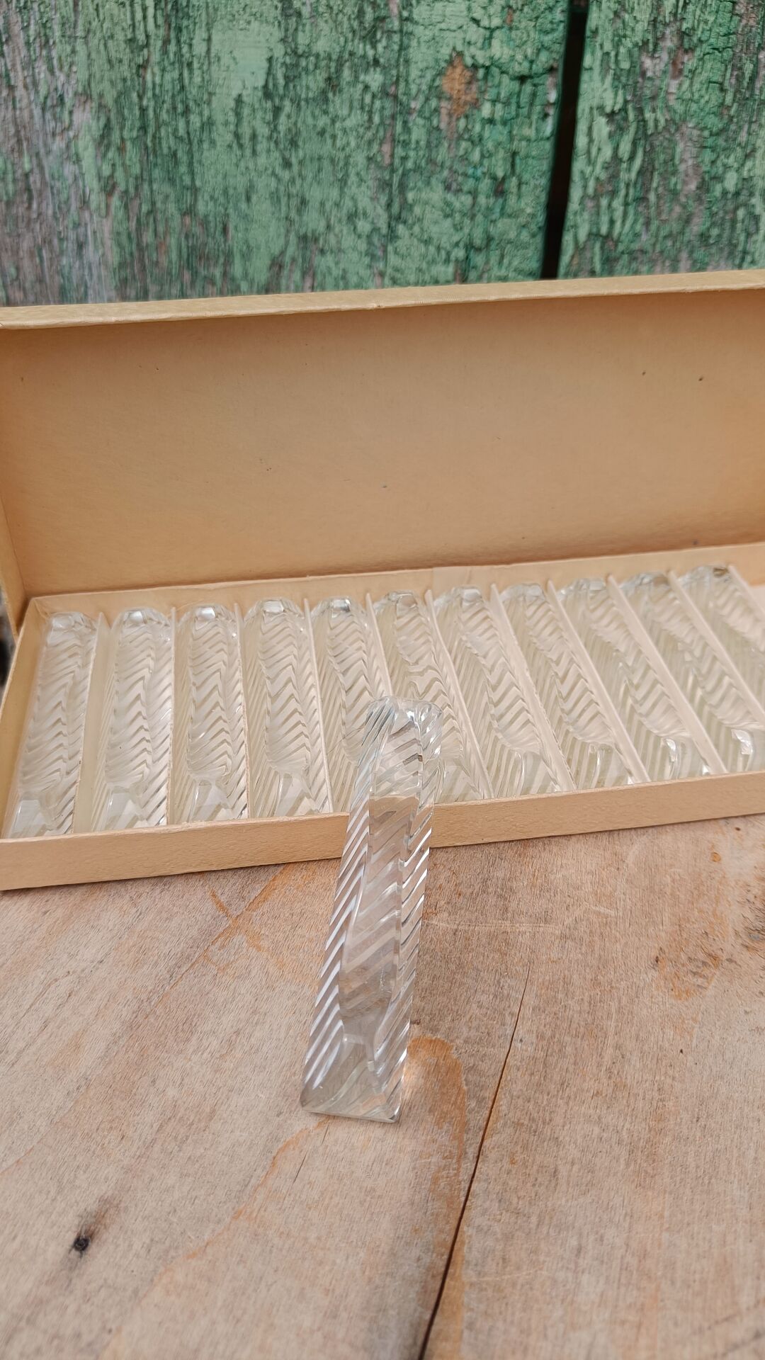 Lot de 12 porte-couteaux doubles vintage en cristal avec boîte