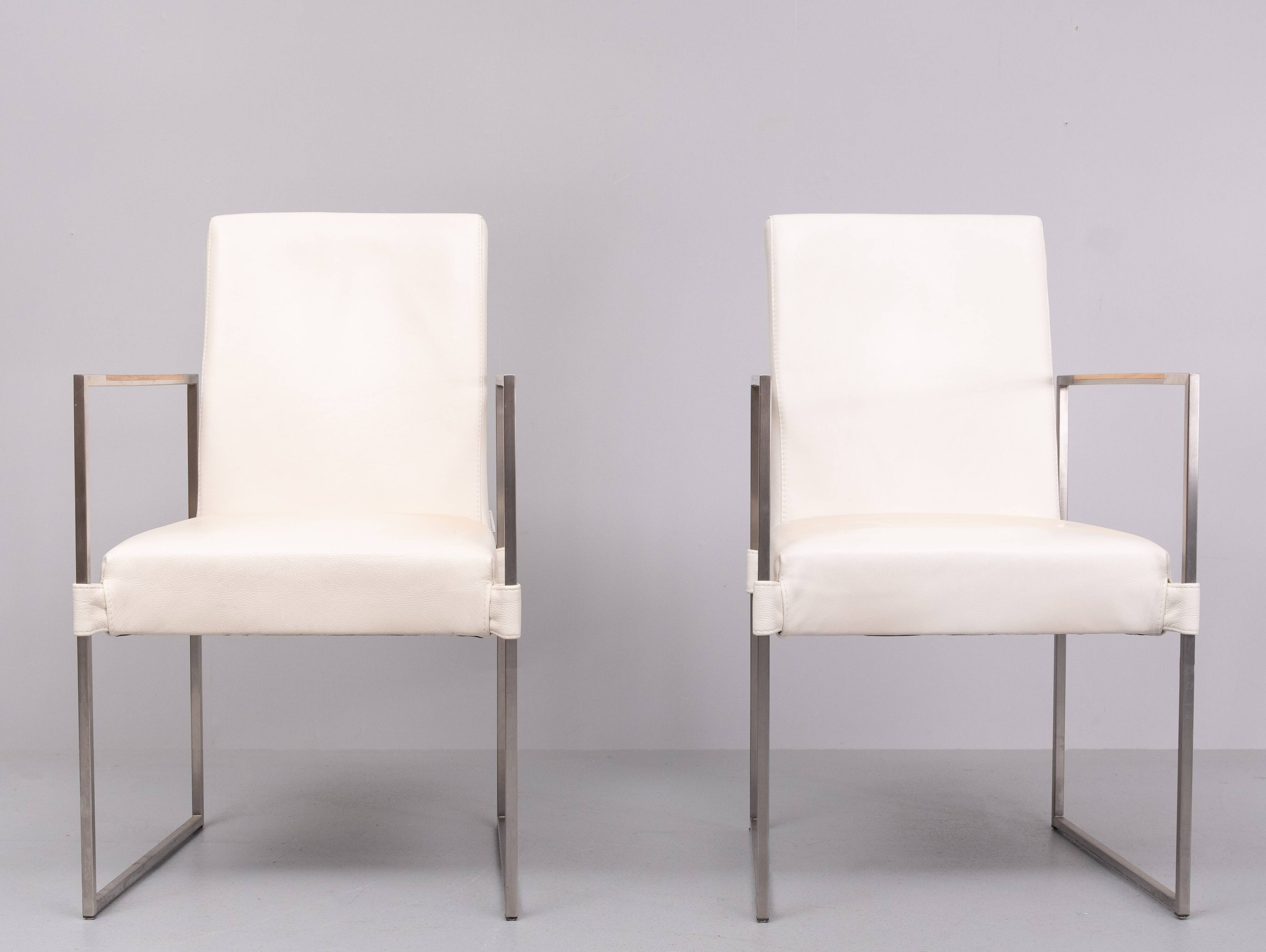 Bert Plantegie White Leather reclining Armchairs .