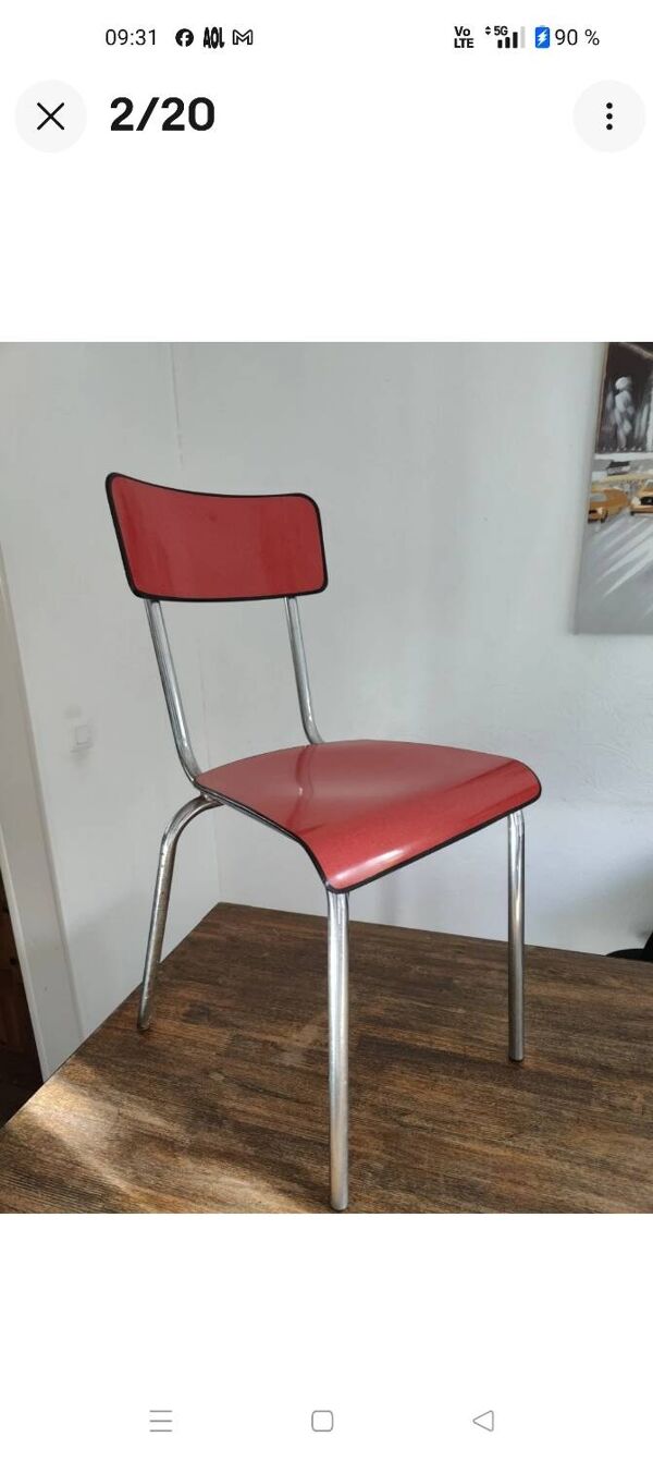 Jacques Hitier Chaise 1950 Tubauto Rouge Assise Style Bakélite