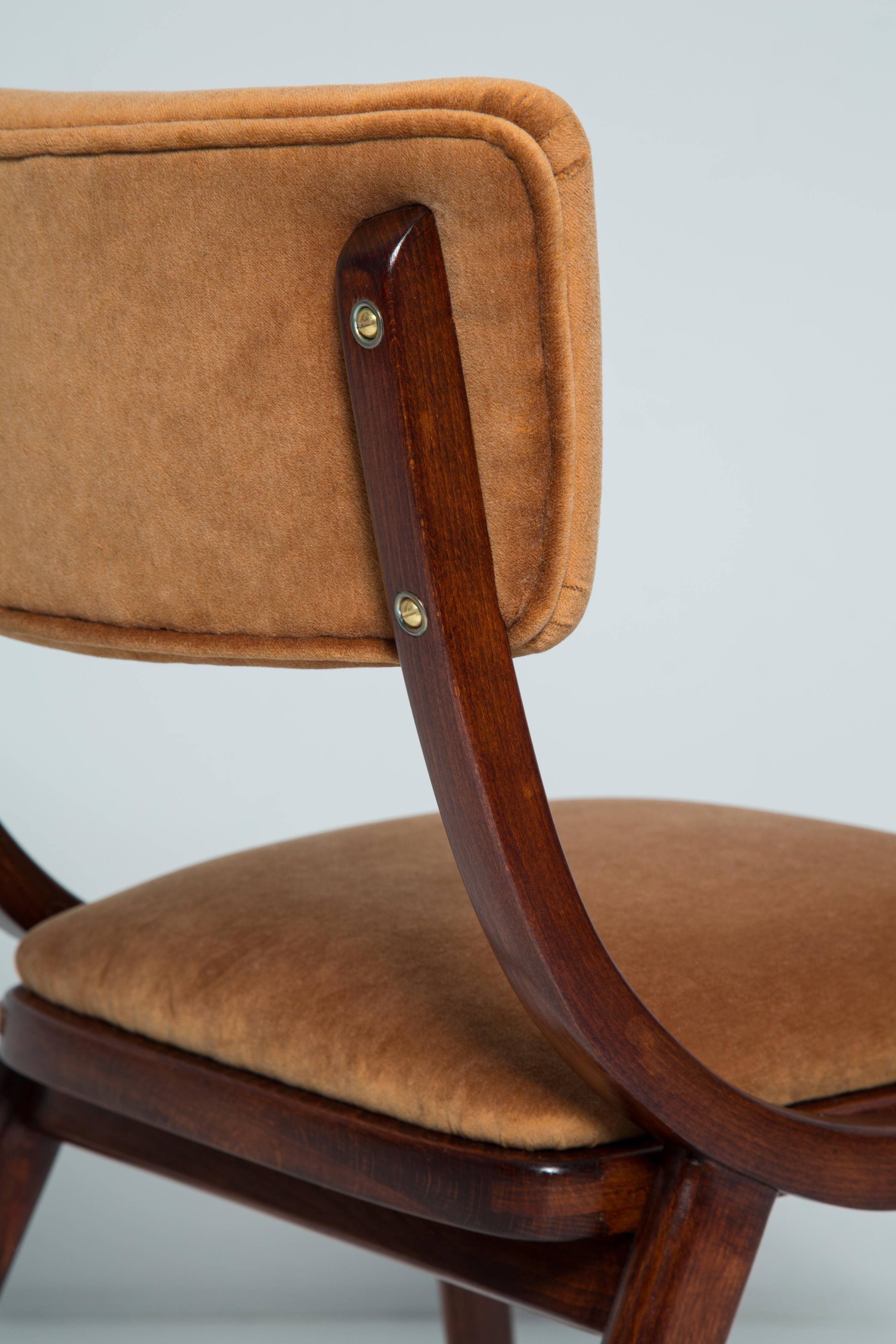 Mid-Century Modern Bumerang Chair, Brown Beige Velvet, Poland, 1960s