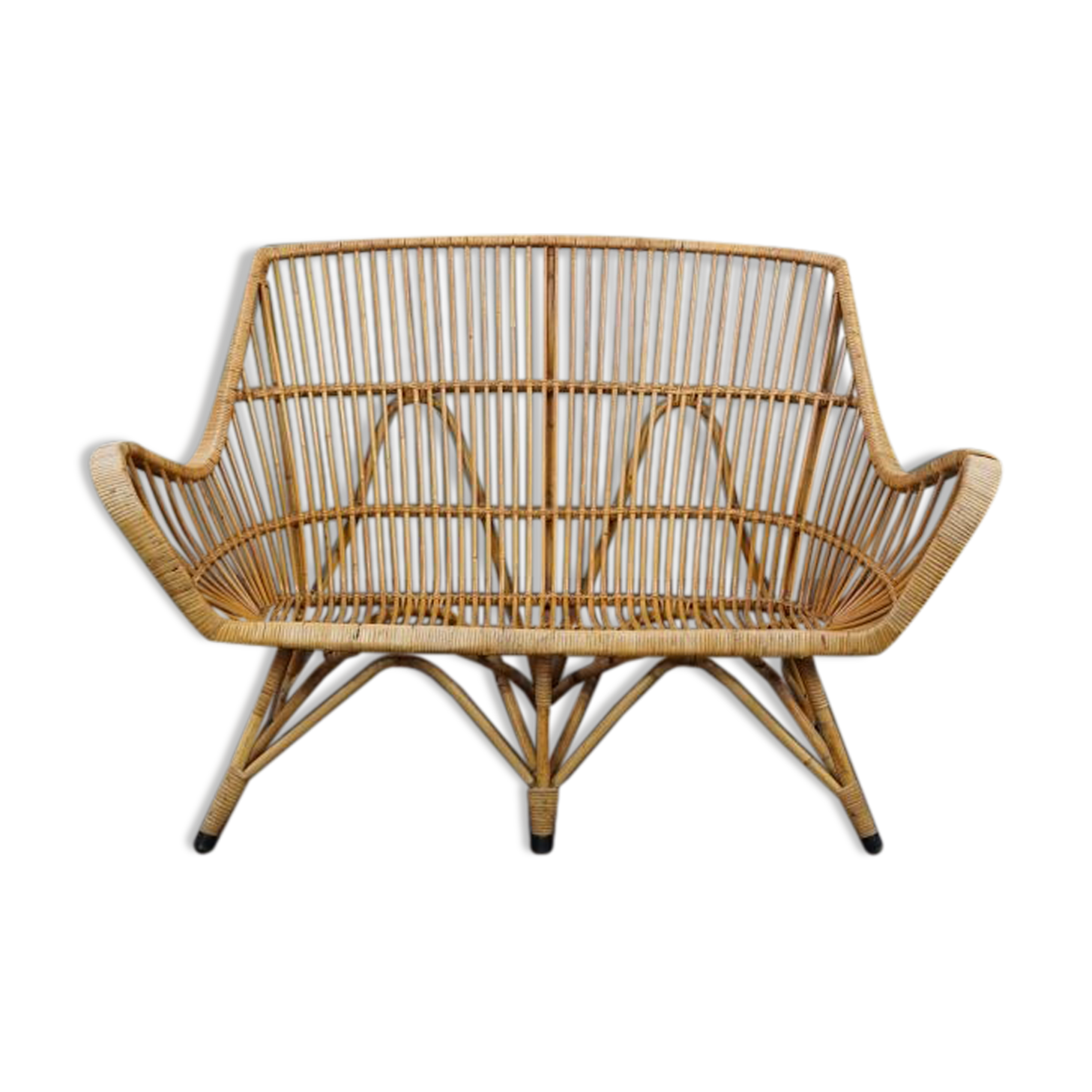 Mid-century rattan 2-seater sofa, Dutch design 1950s
