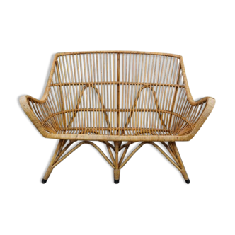 Mid-century rattan 2-seater sofa Dutch Design 1950