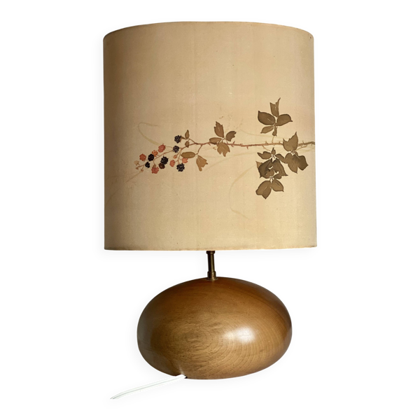 Lampe boule bois tourné signée vintage 1970