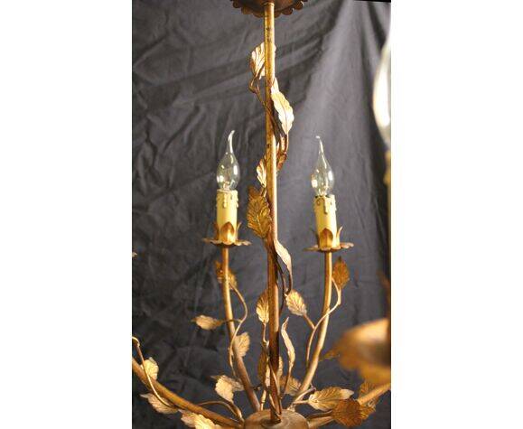 Plant chandelier in gilded metal, 1960