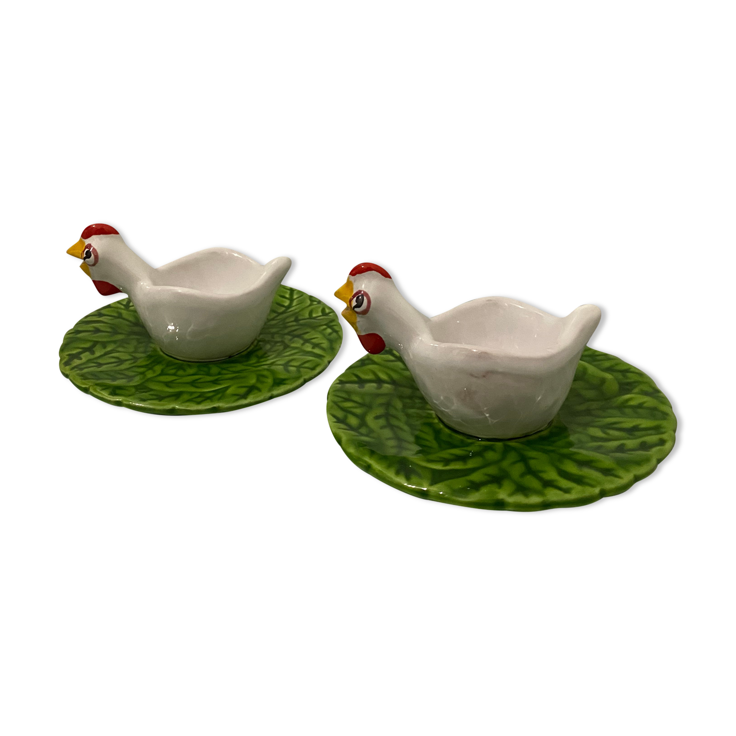 2 coquetiers en céramique vintage - poules